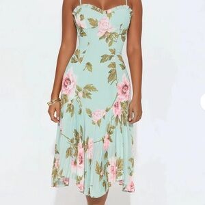 NWT Garden Goddess Floral Midi Dress Mint Combo Size Large